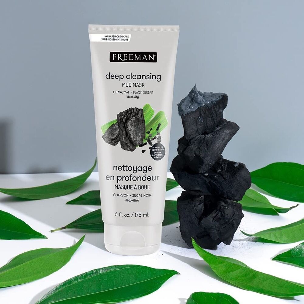 Freeman Deep Cleansing Mud Mask Charcoal Black Sugar Detoxify 6 oz LOT OF 4